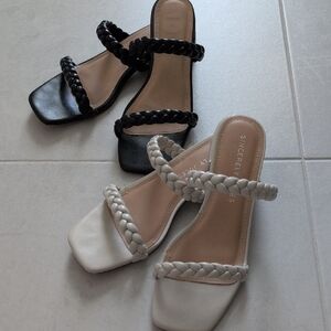 Sincerely Jules Black and Off-White Heels with Braided Straps